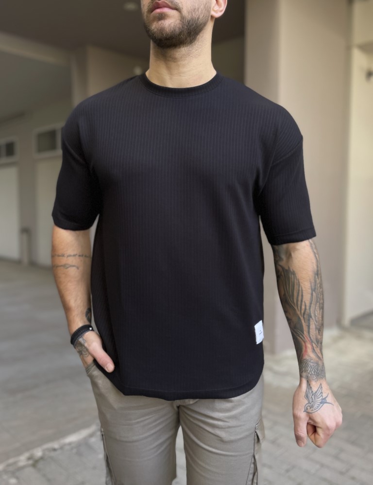 Marrakech Marrakech ανδρική μαύρη ριπ κοντομάνικη Oversized μπλούζα TST2109